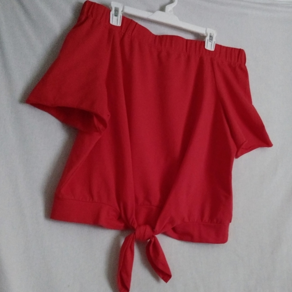 Leibl '38 Cotton Off Shoulder Tie-Front Top Red Medium